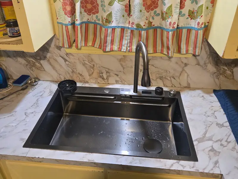 Kitchen workstation sink installed
